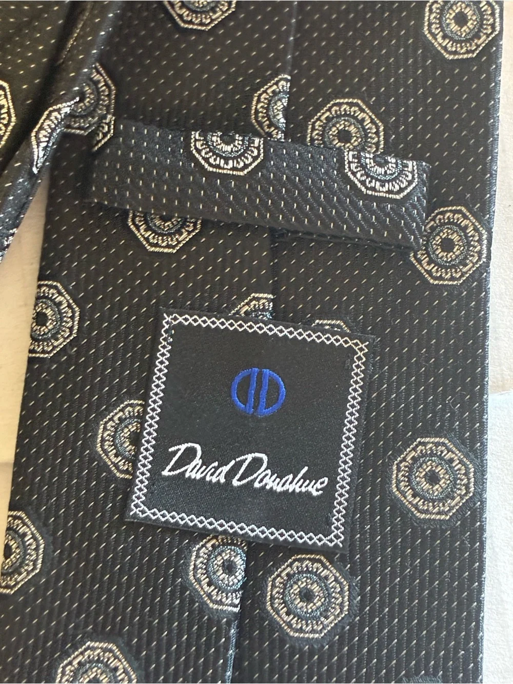 David Donahue Purple Geometric Silk Tie Black silver  3” Handmade USA